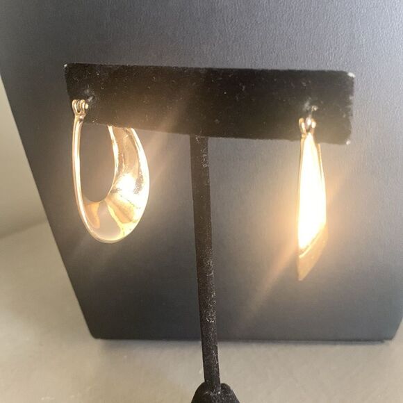 Gold Crescent hoops and Silver Tab Earrings - 2 PAIRS, Unmarked - Picture 3 of 6